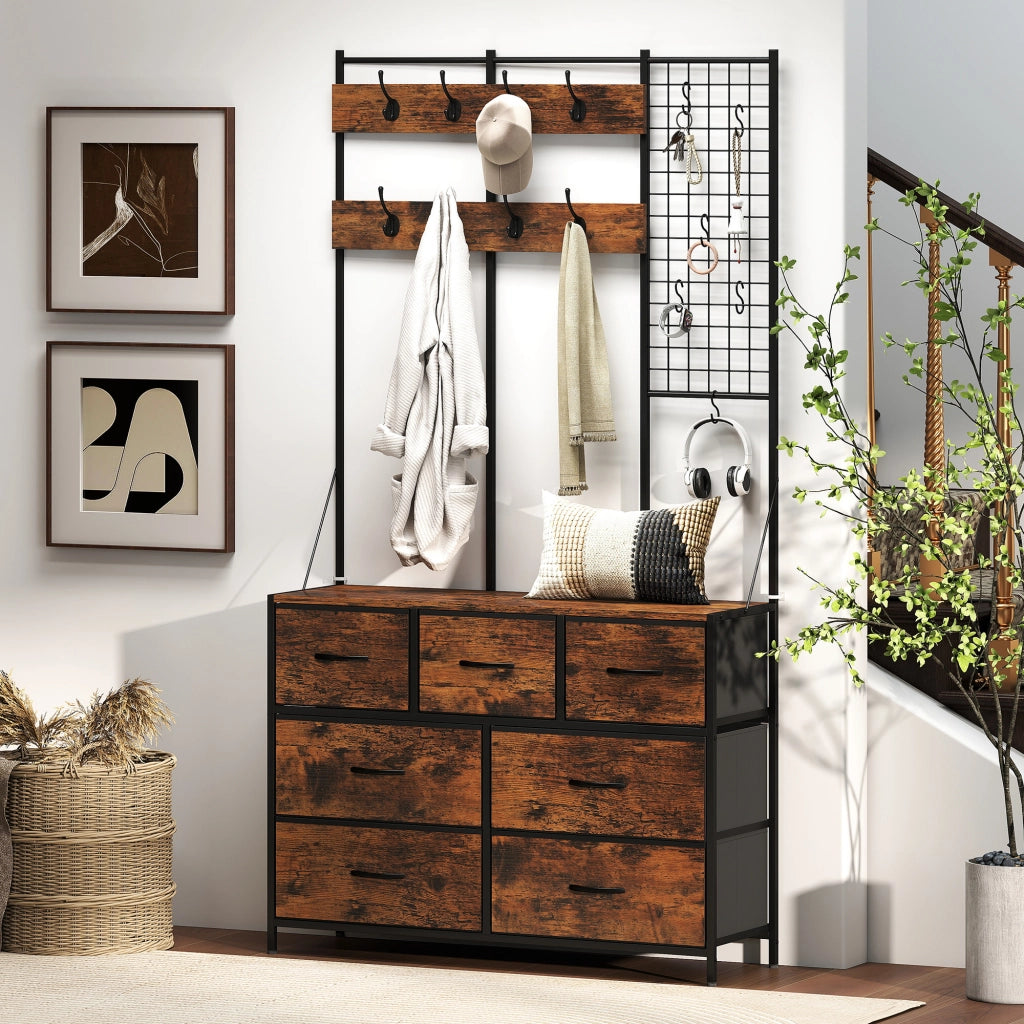 Mobile ingresso con appendiabiti e cassetti ¨C zephmum ¨C marrone 100x30x183 cm