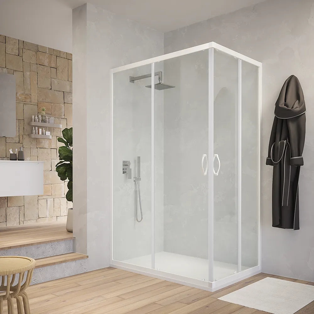 Box doccia angolare 80x100 cm trasparente 4 mm profili bianchi | Grenada