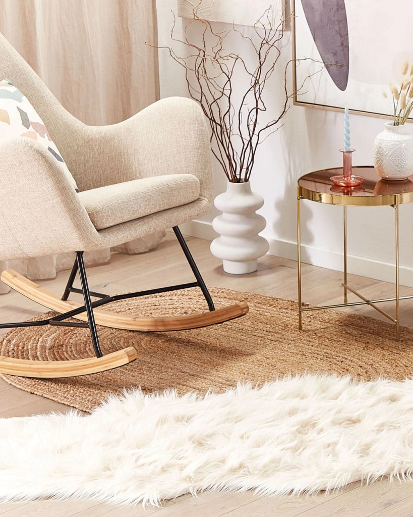 Tappeto finta pelle di montone beige acrilico 60 x 180 cm pelliccia glam soffice camera da letto soggiorno