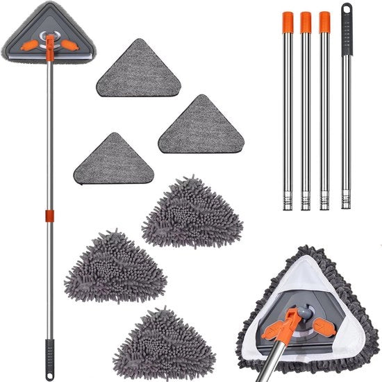 Mop per pulizia di muri con manico da 200 cm, rotante a 360°, adatto per pulire muri, ventilatori del soffitto, polvere, pavimenti, armadi, strumento di pulizia del soffitto, kit di pulizia con straccio e schiaccia polvere, 6 pad di ricambio.