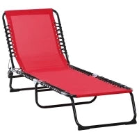 Lettino da Sole Pieghevole con Schienale Inclinabile in Acciaio Termoplastico, Lacci Elastici, Tessuto Textilene, Rosso