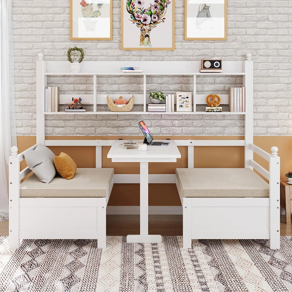Divano multifunzione legno - Xylo - 200x90cm bianco, ripiani, cuscini