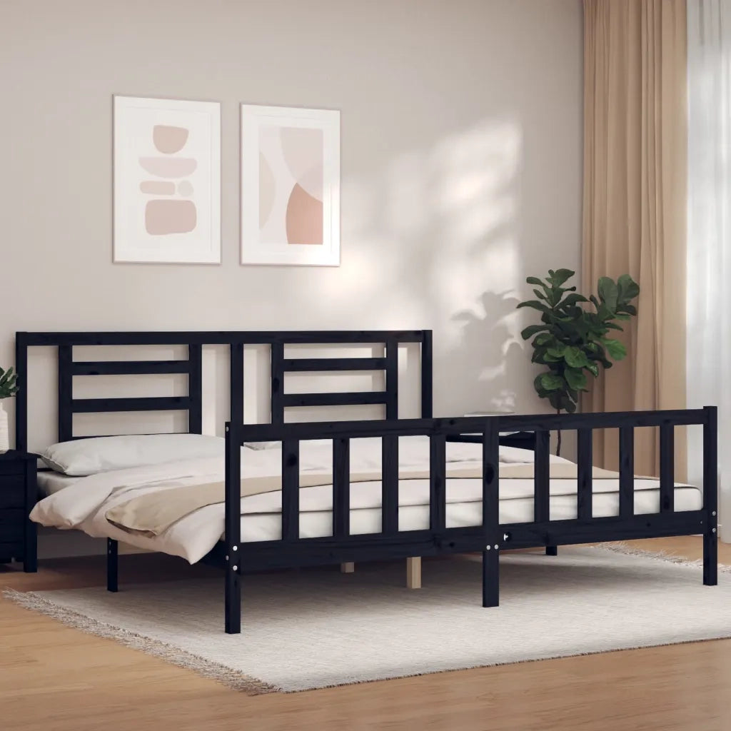 Giroletto con Testiera-Struttura Letto con testiera Nero 200x200 cm in Legno Massello 457410