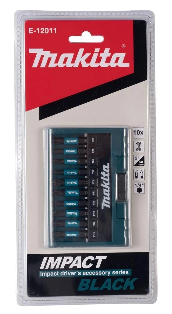 Makita E-12011 Impact Black Set 10 Inserti 50mm PH PZ Torx Attacco 1-4'' HEX colore Nero