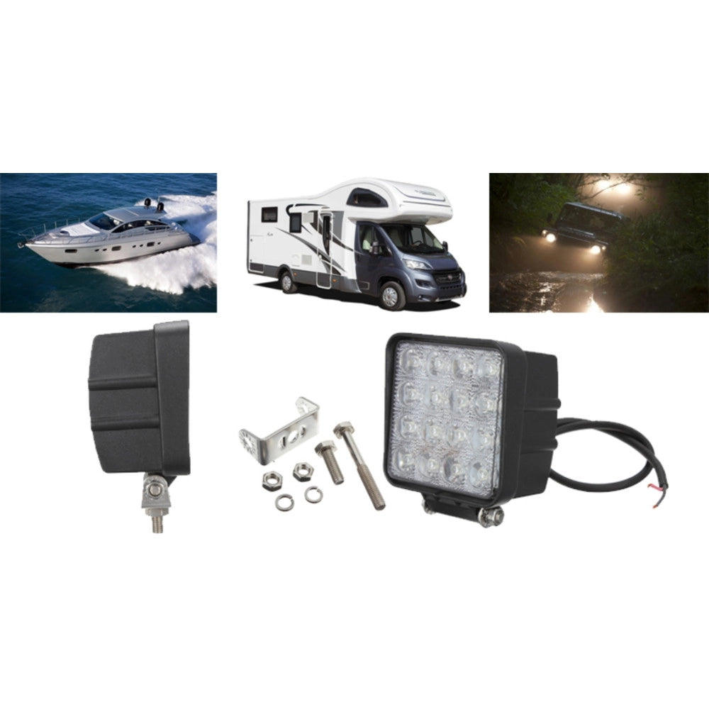 Trade Shop - Faro Supplementare Profondità 12v 16 Led 48w Auto Fuoristrada Quadrato 6000k -