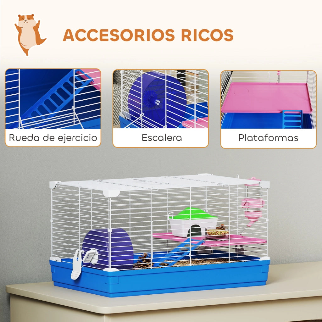 Casetta per Criceti con Ruota da Esercizio ¨C Zephmum ¨C 47x30x27 cm Blu