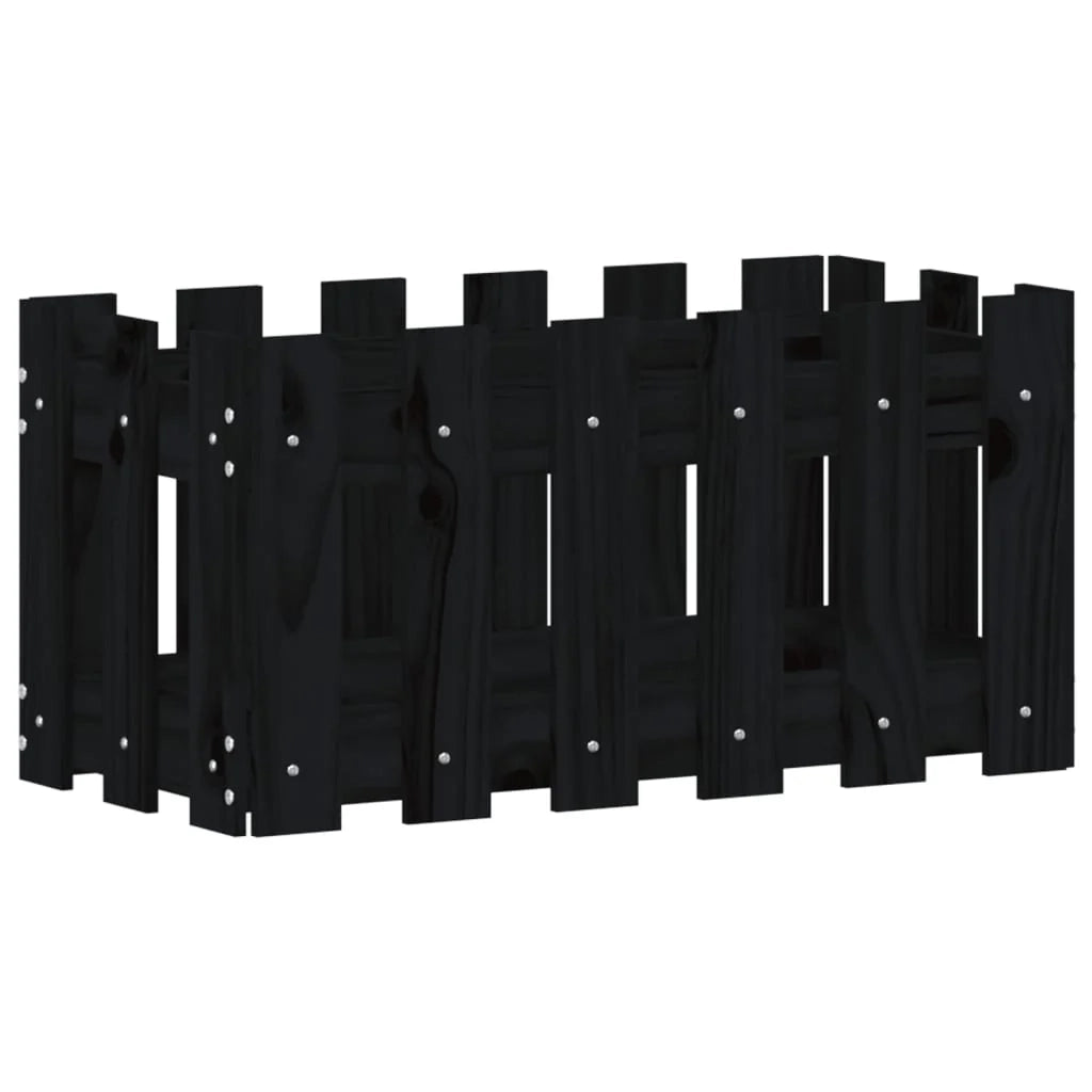 Fioriera rialzata per piante fiori e terrazze con design a recinzione 60 x 30 x 30 cm pino nero massiccio 02_0038105