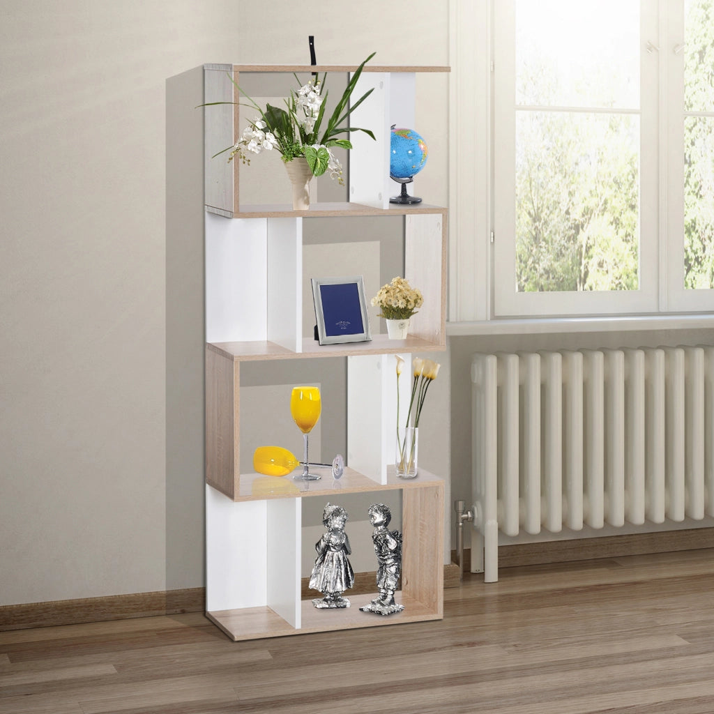 Libreria 4 livelli a S ¨C zephmum ¨C legno naturale e bianco 60x24x148