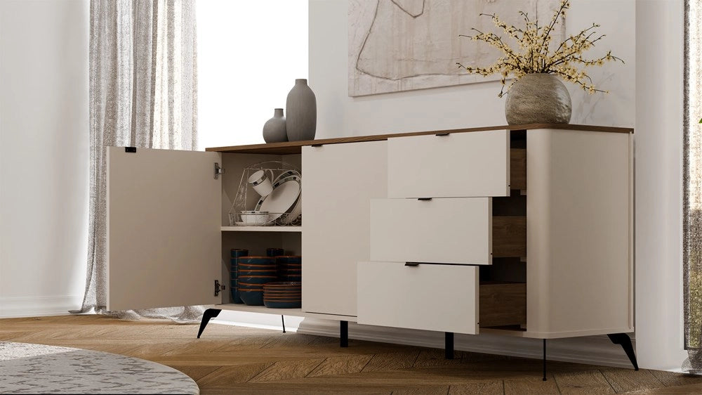 Cassettiera CORDOBA 2d3s cashmere beige rovere CASTELLO mobile 3 cassetti cichy domyk per camera e soggiorno