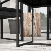 Set da Giardino 3 Pezzi con 2 Sedie con Cuscini e Tavolino con Piano in Vetro, Effetto Rattan Nero