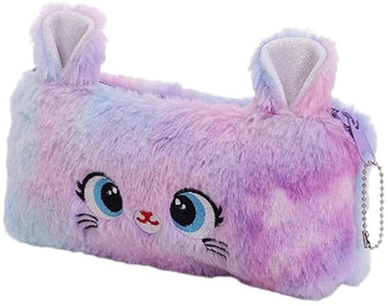 Etui Fluffy con chiusura a strappo, contenitore per matite morbido, tas cosmetica portatile (blu), 1 unità