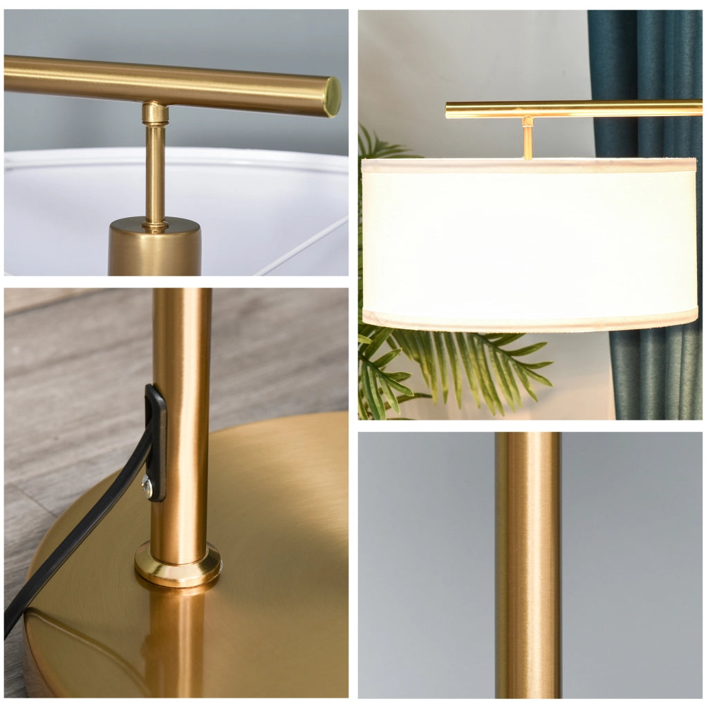 Lampada da terra a stelo con paralume in lino base rotonda stabile per ufficio camera da letto ¨C zephmum ¨C 47x37x153 cm oro e bianco