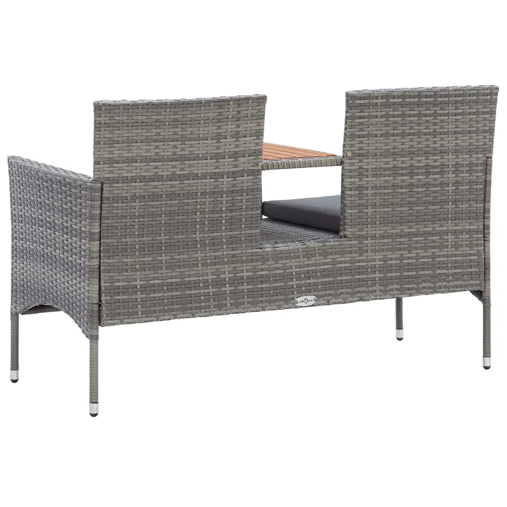 Panca da Giardino 2 Posti con Tavolino 143 cm Polyrattan Grigio 46147
