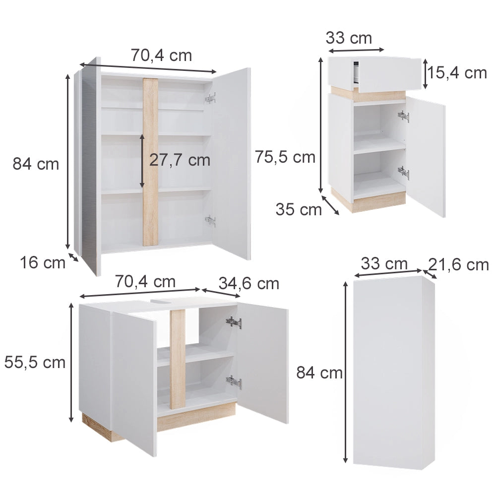 Vicco Set di mobili da bagno Bianco 4 parti