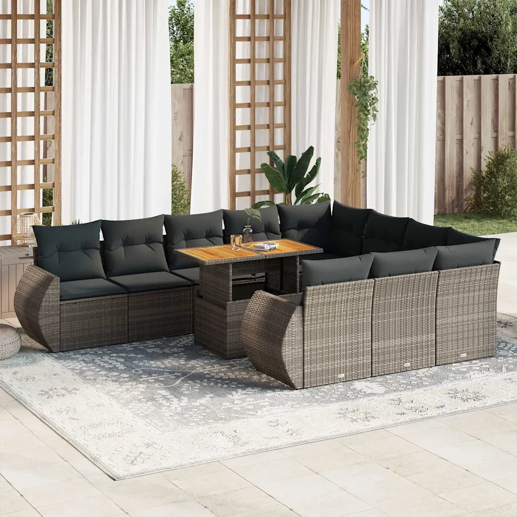 Set Divani da Giardino 11 pz con Cuscini in Polyrattan Grigio