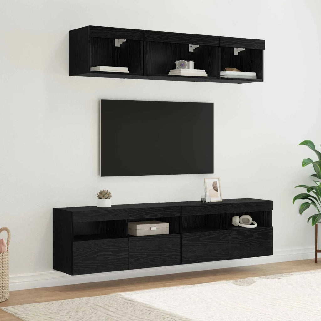 Mobile Porta TV con LED 5 pz-Credenza per TV Rovere Nero 80 x 30 x 40 cm