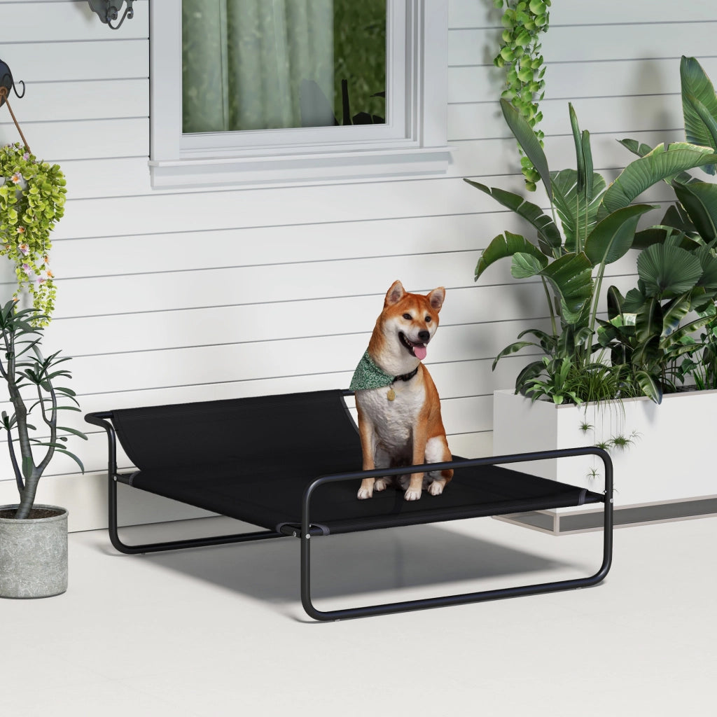 Lettino Brandina per Cani Medi e Grandi 106x81x33 cm Rialzato con Poggiatesta da Esterno in Tessuto a Rete Nero