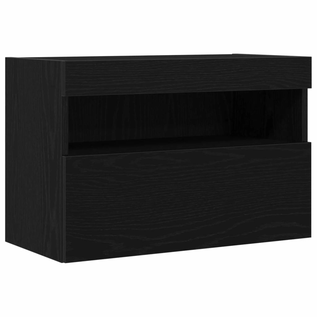 Mobile TV da parete con LED Rovere nero 60 x 30 x 40 cm 862210