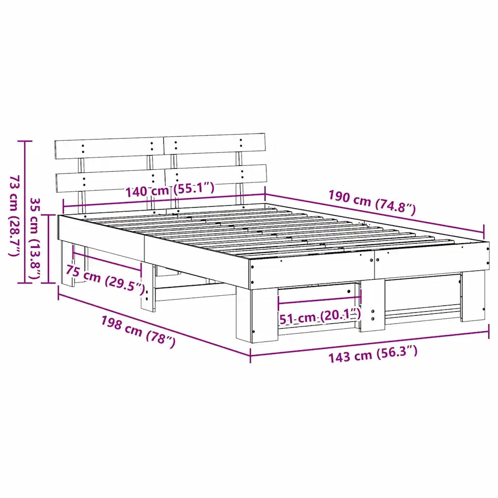 Struttura del letto Marrone cerato 140 x 190 cm Pino massello 872490