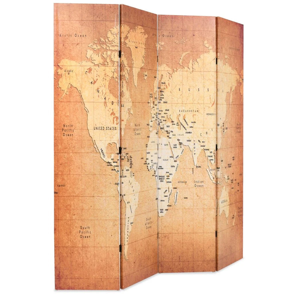 Paravento pieghevole divisorio mobile decorativo 160 cm design mappa del mondo giallo 0802039/2