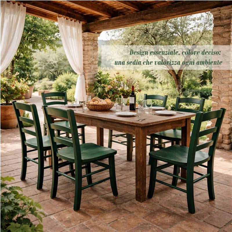 SET 2 SEDIE PAESANA IN LEGNO CON SEDUTA COMPATTA E SCHIENALE ALTO H 87 X L 45 X P 40 CM COLORE VERDE