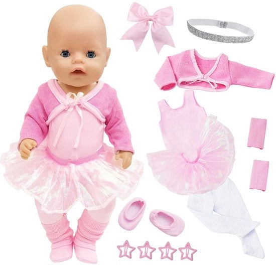 Abbigliamento per bambole 12 pezzi - Set di vestiti con giacca/tulle e gonna - Calze/scarpette - Cappello/ferro da stiro per capelli - Alta qualità - Facile da indossare - Set di vestiti per bambole
