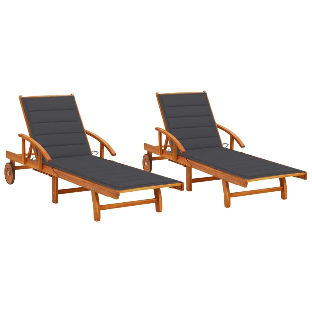 Set di 2 lettini prendisole sedie a sdraio lettini prendisole aiuole da giardino mobili da giardino con cuscini legno massello di acacia 02_0012063