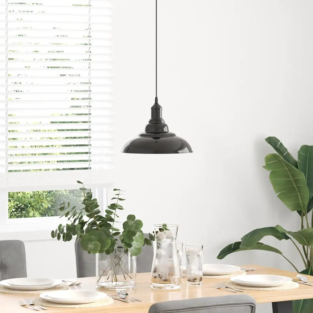 Lampada a Sospensione Regolabile E27 Nero Lucido ?31 cm Metallo CFW4431406