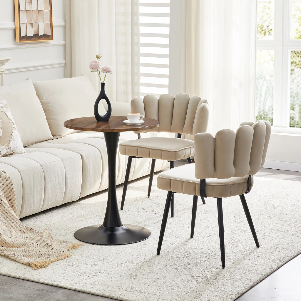 Set Tavolo Rotondo e Sedie da Pranzo ¨C MINIMAL ¨C Piano MDF, Velluto, Metallo Nero, 60 cm