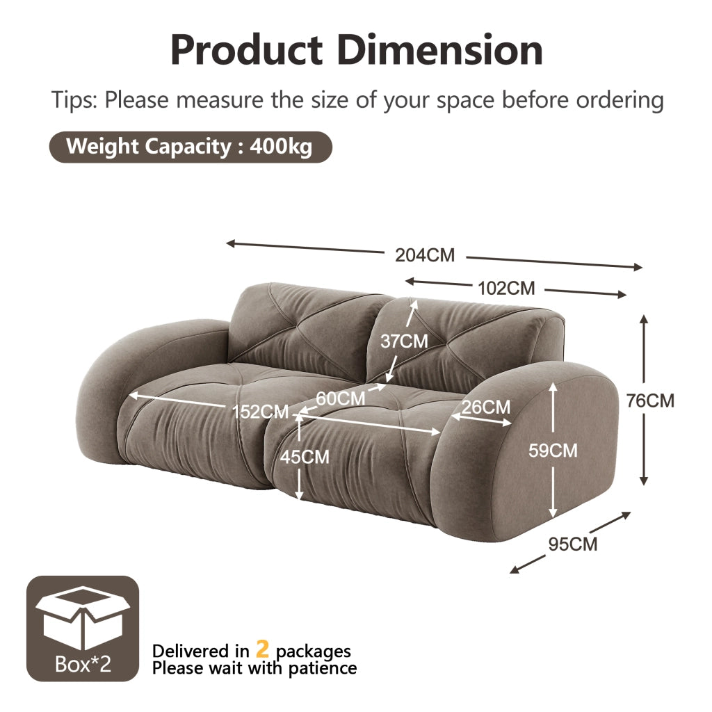Divano modulare a 2 posti in ciniglia senza struttura con seduta morbida antiscivolo per salotto taupe 204 × 95 × 76 cm