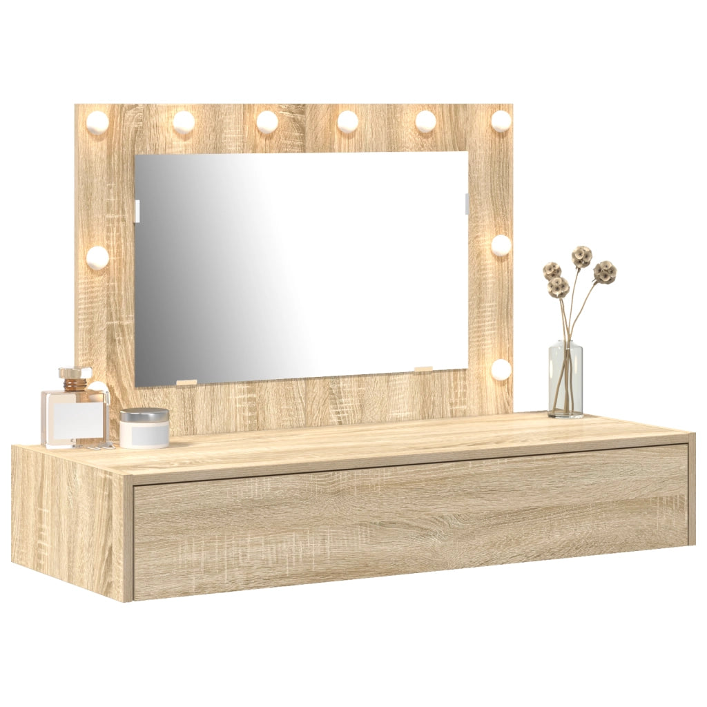 Toeletta da parete con luci LED in rovere Sonoma