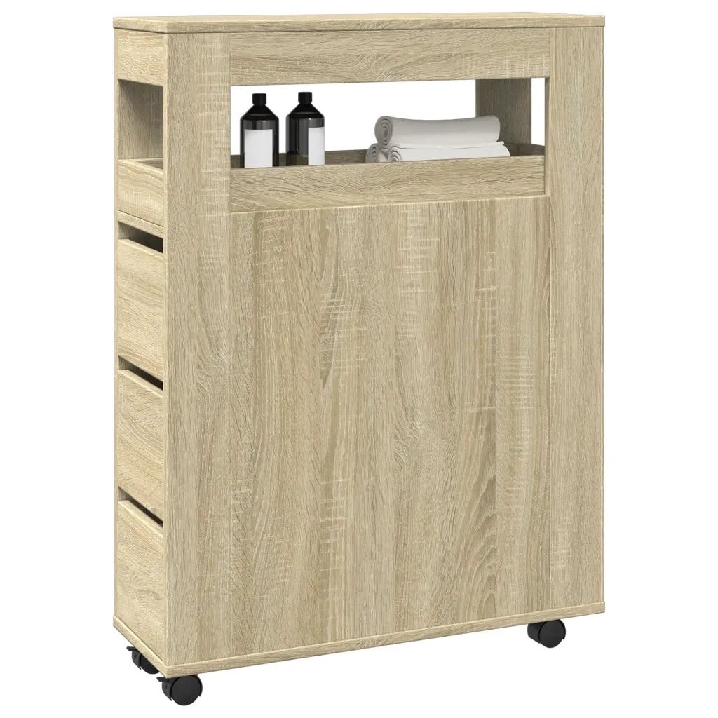 Mobile da Bagno | Armadio da bagno Stretto con Ruote Rovere Sonoma in Truciolato