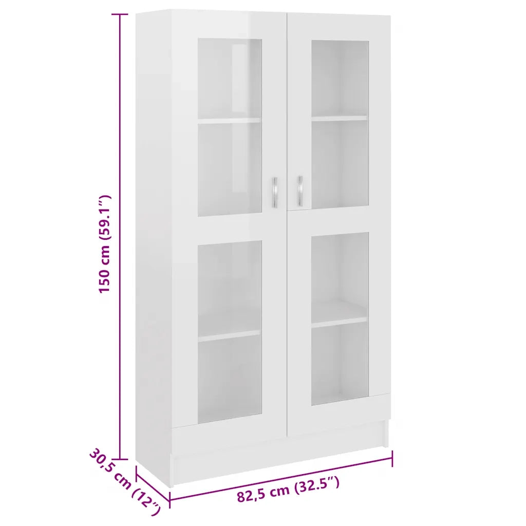 Armadietto Vetrina Bianco Lucido 82,5x30,5x150 cm Multistrato 802765