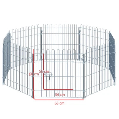 Recinzione decorativa in acciaio a 8 elementi con porta e ancoraggi da terra silver 63 × 60 cm