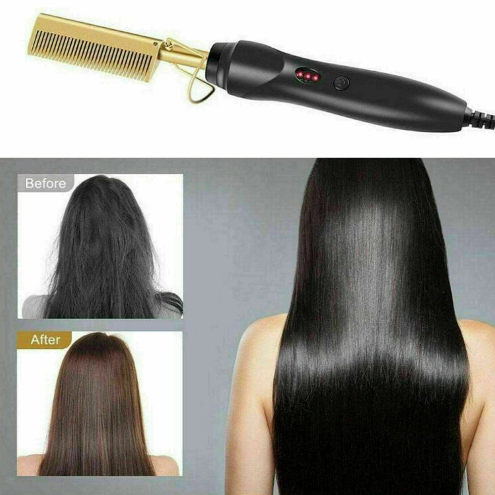 Trade Shop - Pettine Caldo Piastra Per Capelli Lisci Riscaldamento Elettrico Barba Styling -