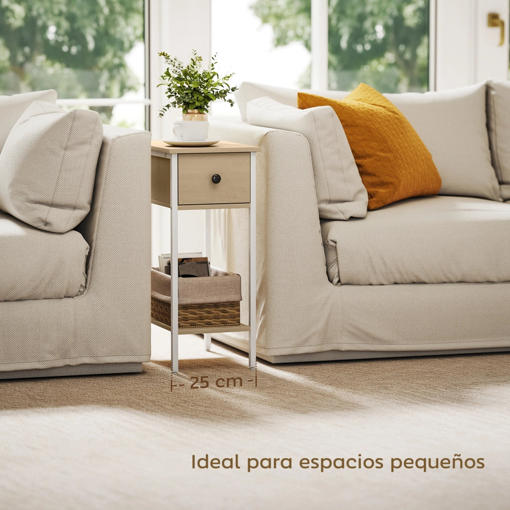 Tavolino da salotto stretto con cassetto ¨C Xylo ¨C legno naturale e metallo 25x39,8x58,2 cm