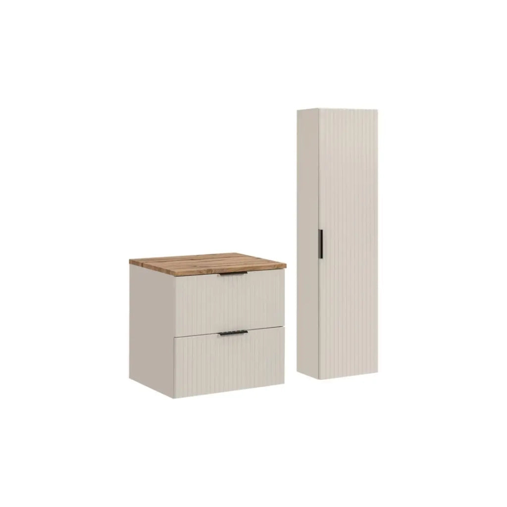 Set da bagno NOXERA 60 cm – Marrone congo & wotan – piano per lavabo + colonna