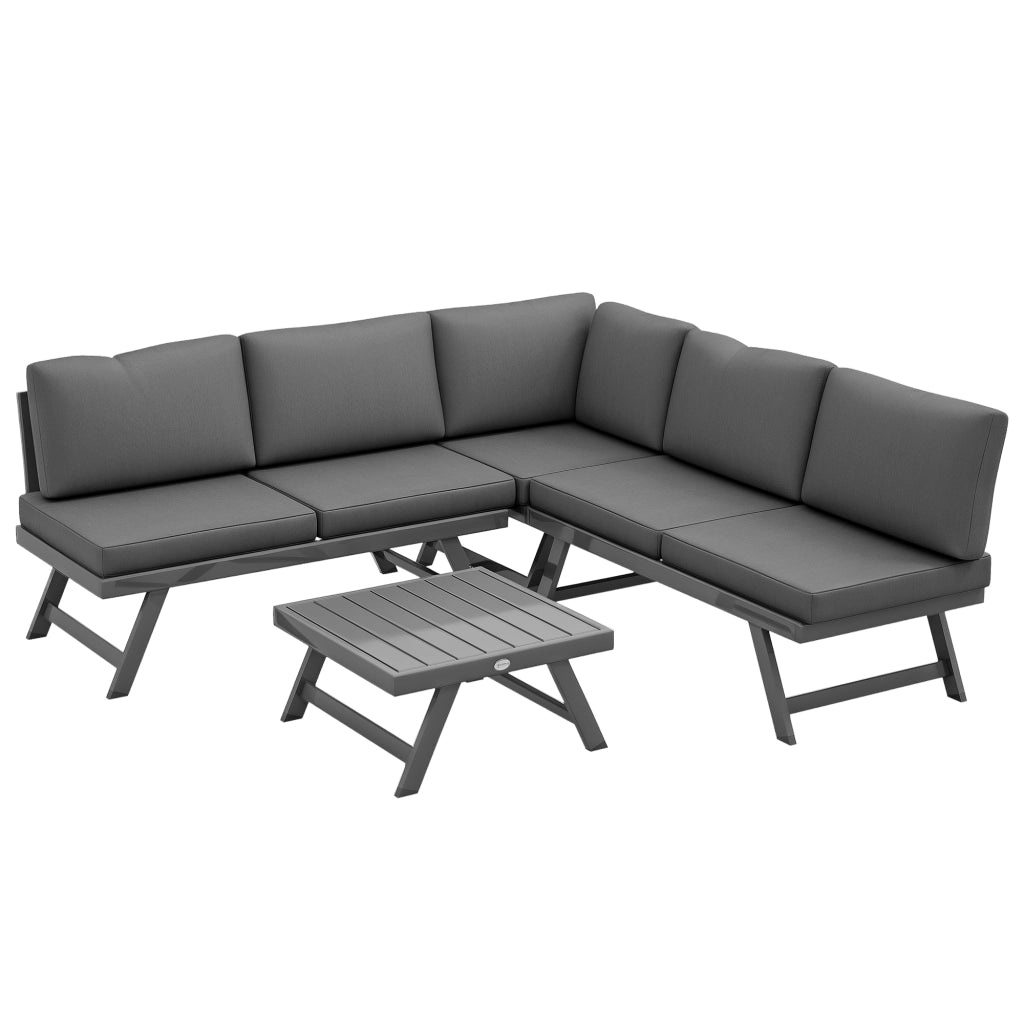 Set divano angolare esterno 4 pezzi con 2 divanetti, 1 poltrona e 1 tavolino ¨C zephmum ¨C polyrattan grigio