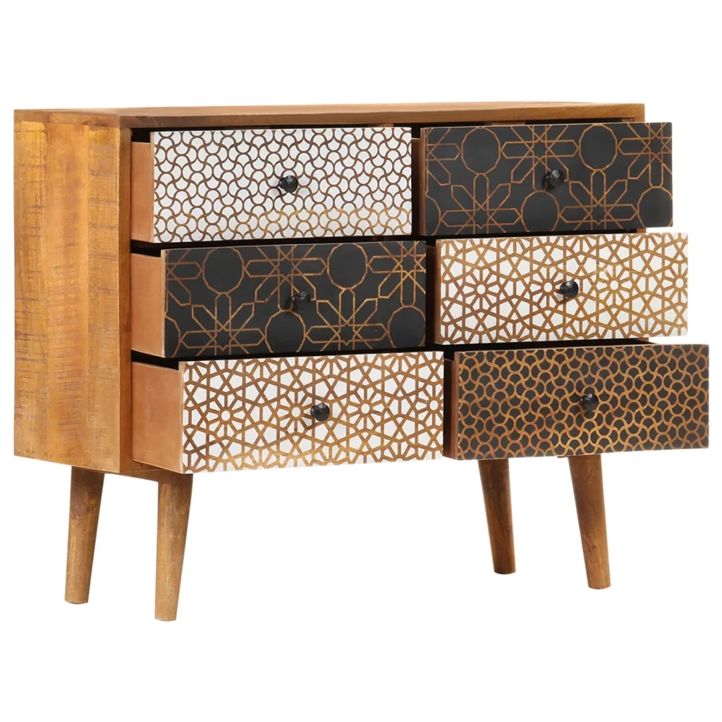 Credenza con Motivo Stampato 90x30x70 cm in Massello di Mango 247916