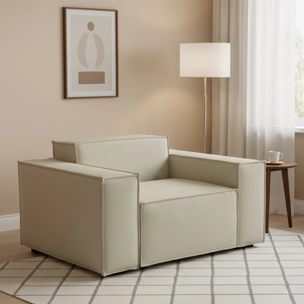 Poltrona Rodonite, Poltrona da salotto, 100% Made in Italy, Poltroncina relax in tessuto imbottito, Cm 160x95h70, Beige