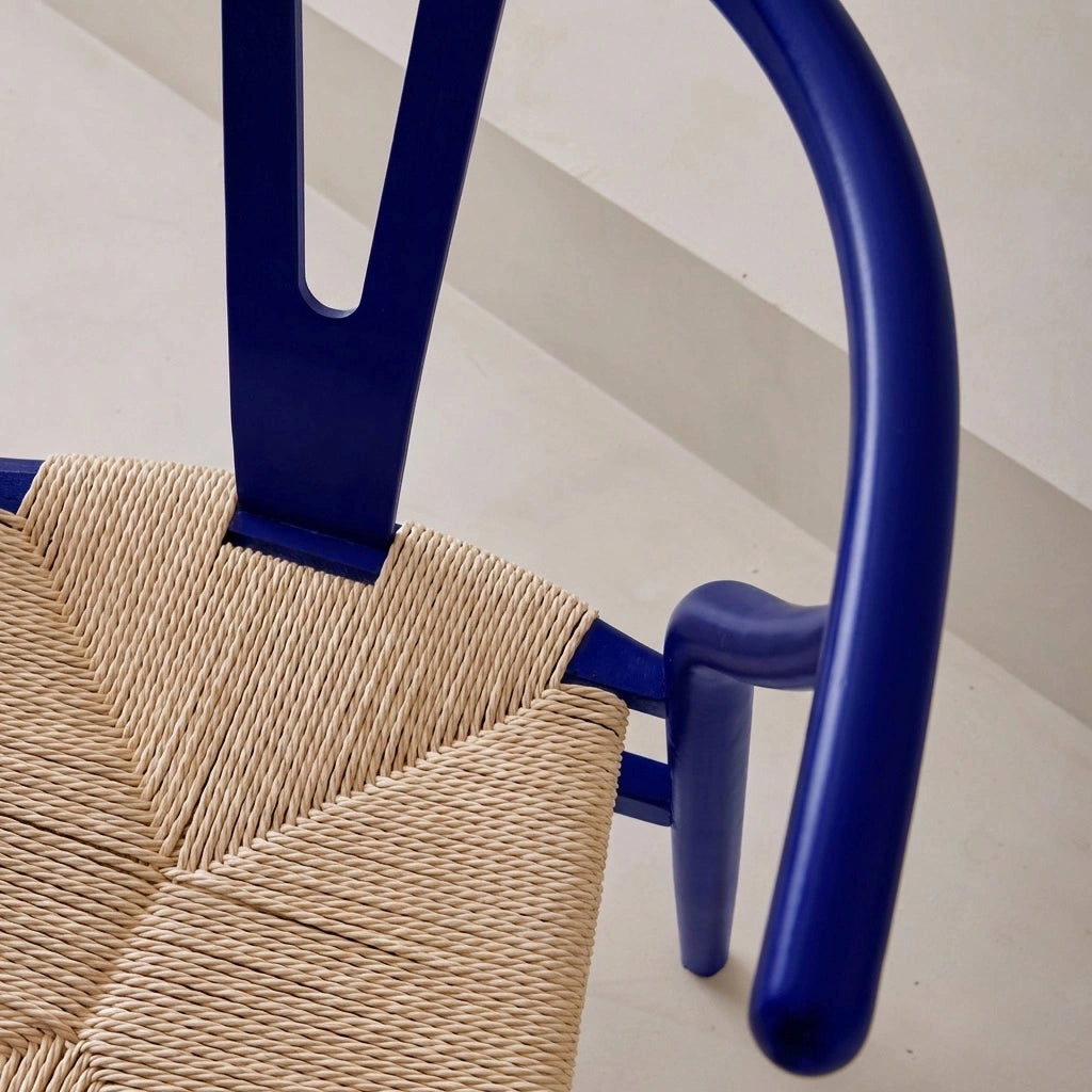 Set 2 sedie in legno con seduta in corda, blu