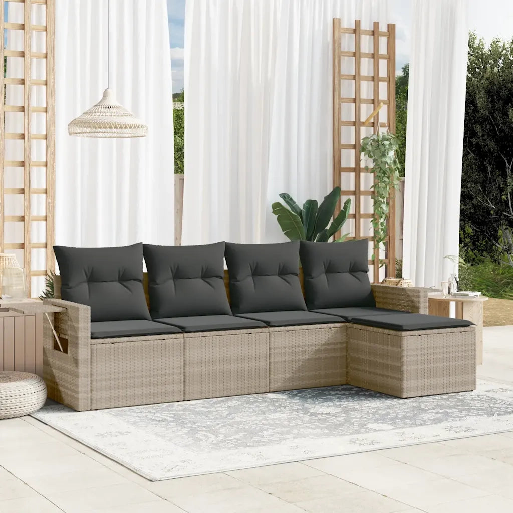 Set Divano da Giardino 5pz | Set Salotto da Giardino con Cuscini Grigio Chiaro Polyrattan