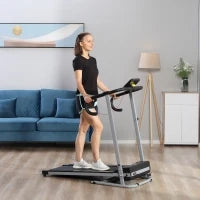 Tapis Roulant Pieghevole con Inclinazione, Tapis Roulant Elettrico Portatile con Schermo LCD, Velocità 1-10 km/h, Ruote, Impugnatura, per Home, Casa e Ufficio, Nero