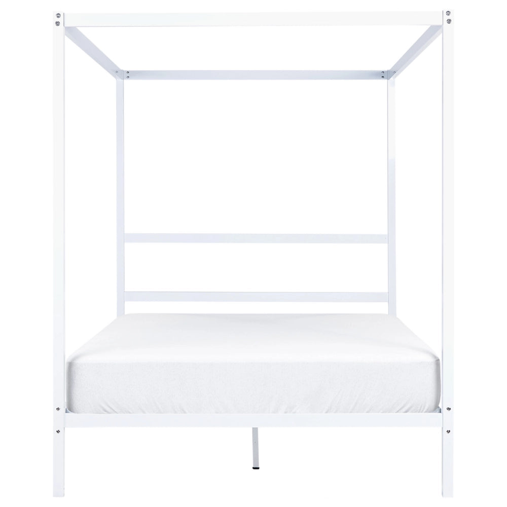 Letto matrimoniale a baldacchino con doghe e struttura in metallo bianco 140 x 200 cm stile industriale moderno