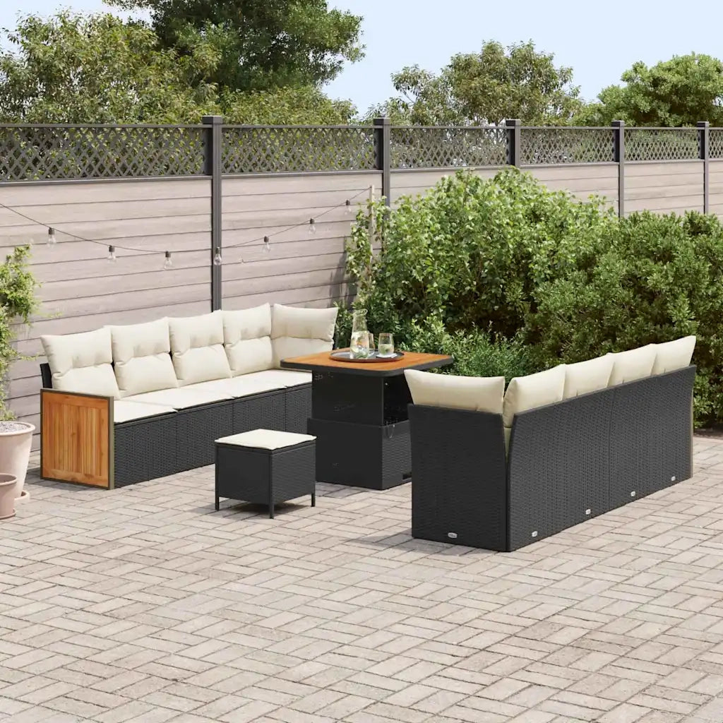 Set Divano da Giardino 12 pcs Nero e Crema polyrattan 3365225