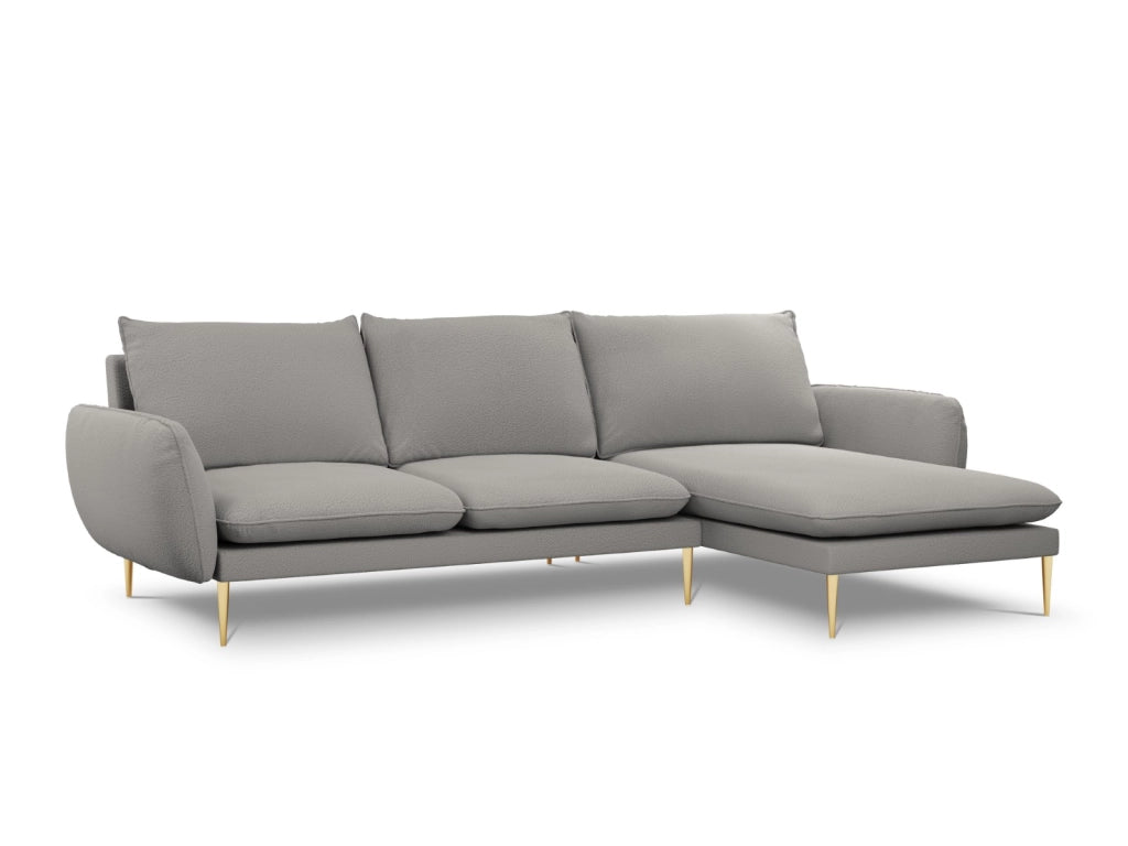 Cosmopolitan Design - Divano angolare destro "Vienna" 5 posti in bouclé grigio 