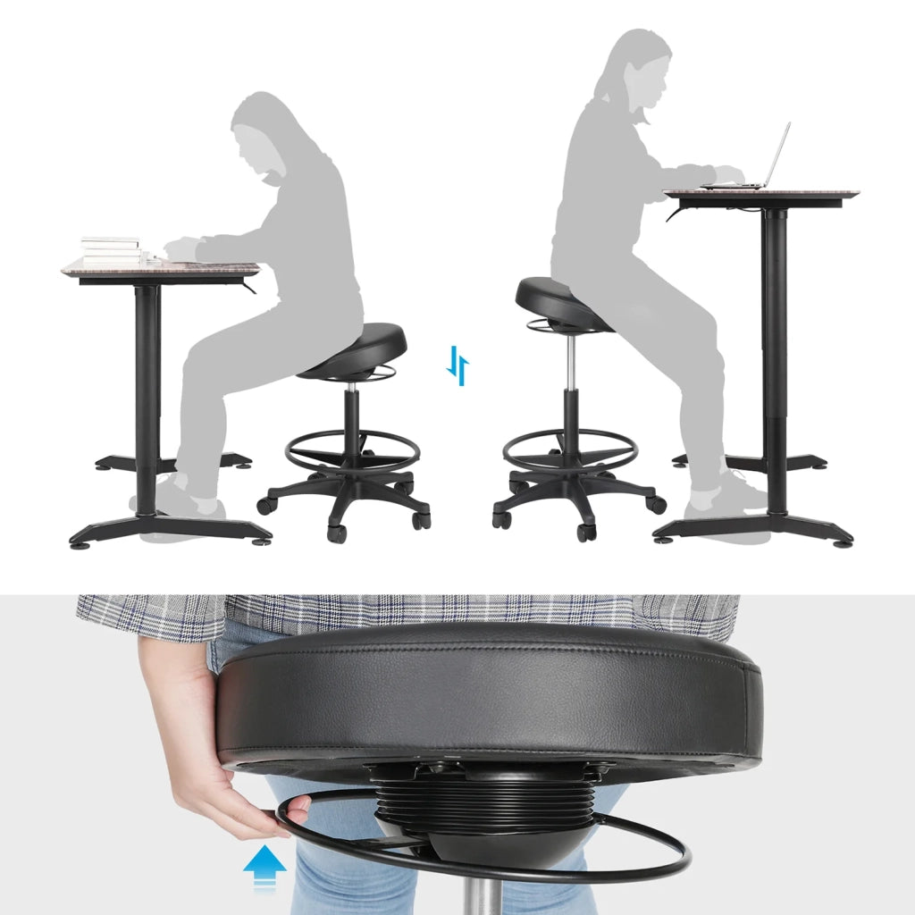 Sgabello da lavoro seduta alta sgabello ergonomico Dynastic sgabello da ufficio sit-stand girevole e regolabile 59,5-81 cm con poggiapiedi circolare regolabile nero 12_0007727