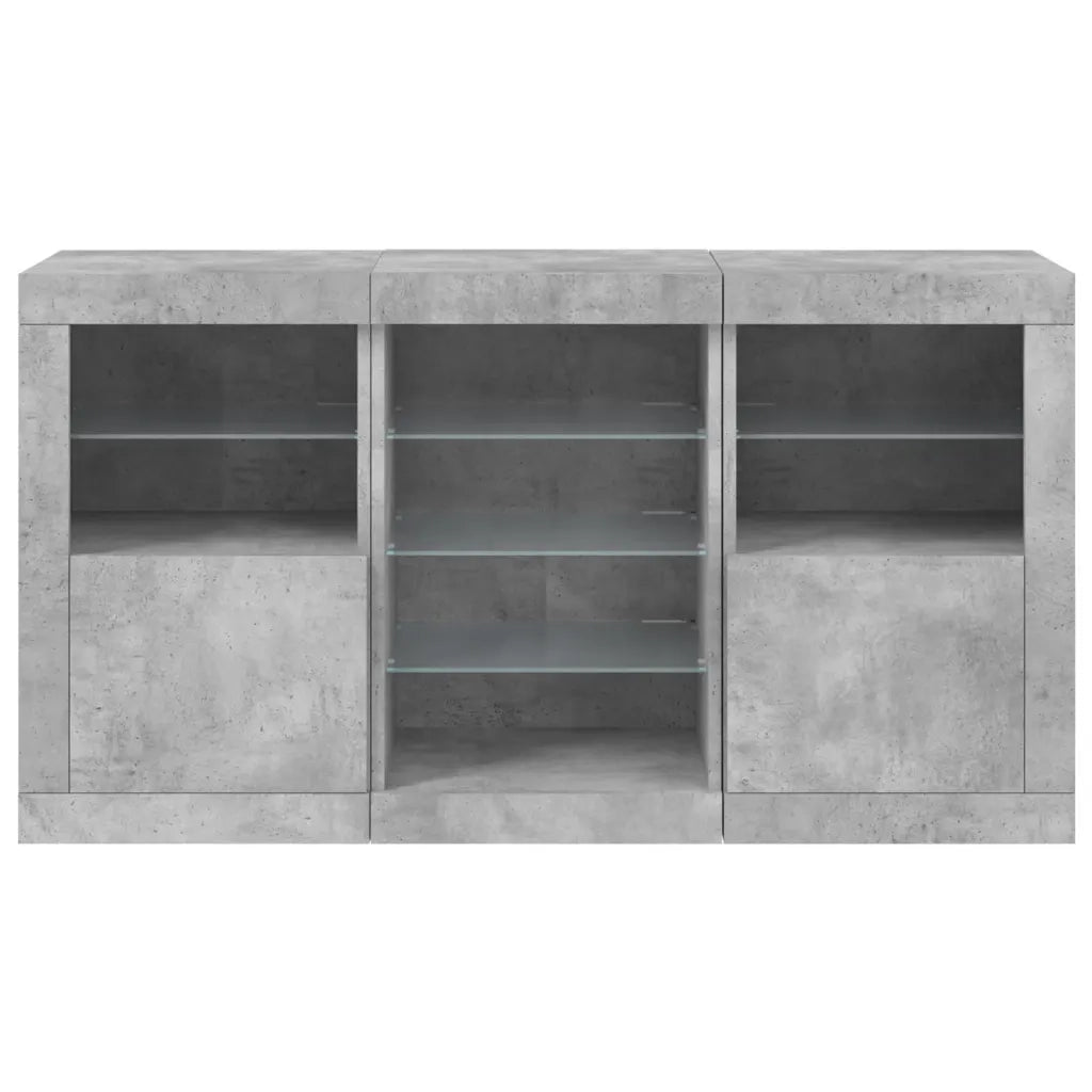 Credenza con Luci LED-Buffet-Armadio da cucina Grigio Cemento 123x37x67 cm 618040