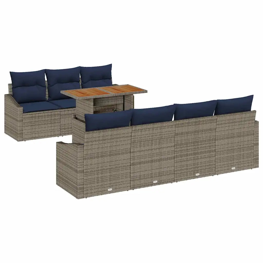 Set Divano da Giardino 8 pcs Grigio Poly Rattan