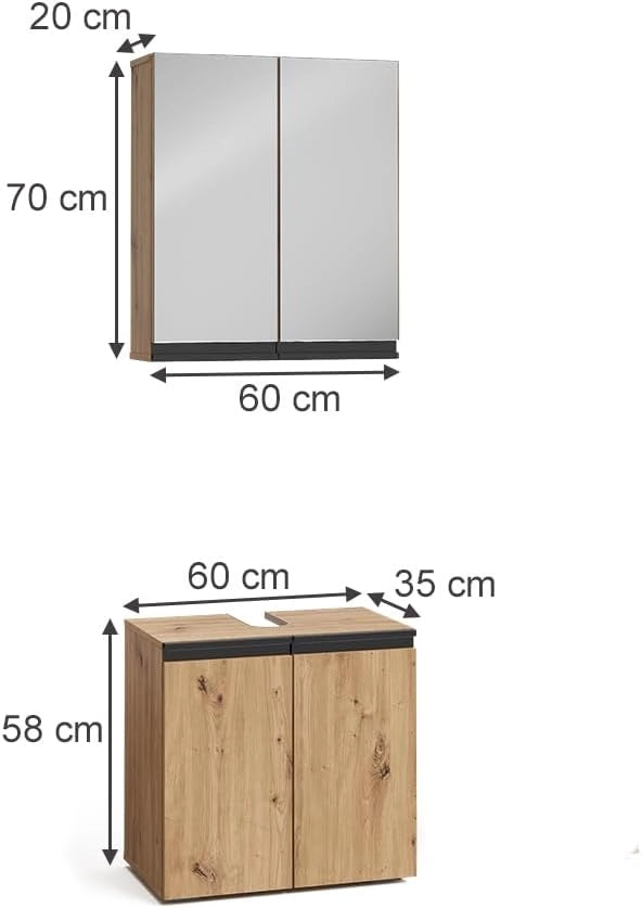 Set di mobili da bagno Torren, Artigiano, 60 cm, composto da specchio da bagno e mobile sottolavabo